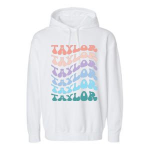 Girl Retro Groovy Taylor First Name Personalized Birthday Garment-Dyed Fleece Hoodie