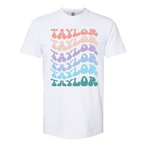 Girl Retro Groovy Taylor First Name Personalized Birthday Softstyle CVC T-Shirt