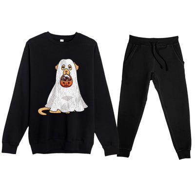 Golden Retriever Ghost Dog Mom Dad Trick Or Treat Halloween Gift Premium Crewneck Sweatsuit Set