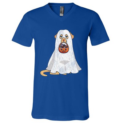 Golden Retriever Ghost Dog Mom Dad Trick Or Treat Halloween Gift V-Neck T-Shirt