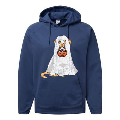 Golden Retriever Ghost Dog Mom Dad Trick Or Treat Halloween Gift Performance Fleece Hoodie