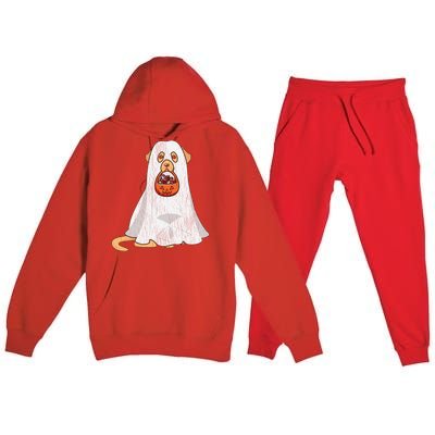 Golden Retriever Ghost Dog Mom Dad Trick Or Treat Halloween Gift Premium Hooded Sweatsuit Set