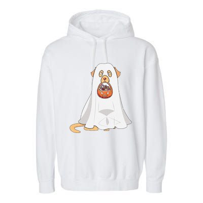 Golden Retriever Ghost Dog Mom Dad Trick Or Treat Halloween Gift Garment-Dyed Fleece Hoodie