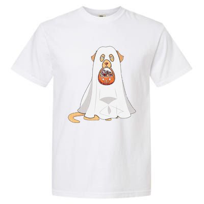 Golden Retriever Ghost Dog Mom Dad Trick Or Treat Halloween Gift Garment-Dyed Heavyweight T-Shirt