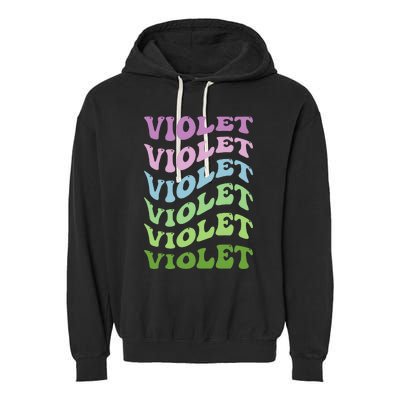 Girl Retro Groovy Violet First Name Personalized Birthday Garment-Dyed Fleece Hoodie