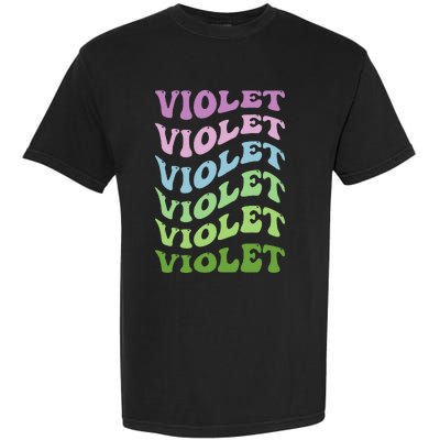 Girl Retro Groovy Violet First Name Personalized Birthday Garment-Dyed Heavyweight T-Shirt