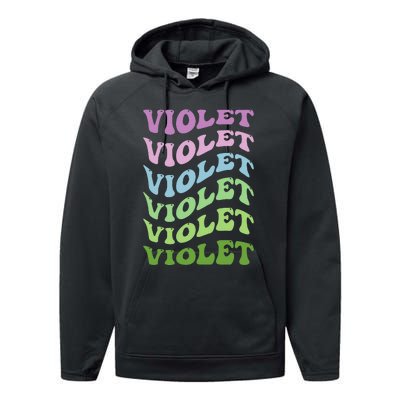 Girl Retro Groovy Violet First Name Personalized Birthday Performance Fleece Hoodie