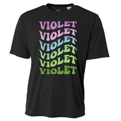 Girl Retro Groovy Violet First Name Personalized Birthday Cooling Performance Crew T-Shirt