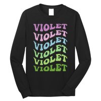 Girl Retro Groovy Violet First Name Personalized Birthday Long Sleeve Shirt