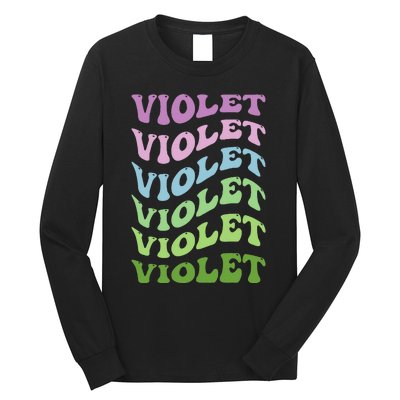 Girl Retro Groovy Violet First Name Personalized Birthday Long Sleeve Shirt