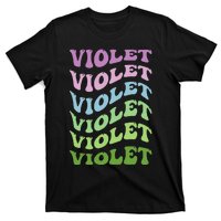 Girl Retro Groovy Violet First Name Personalized Birthday T-Shirt