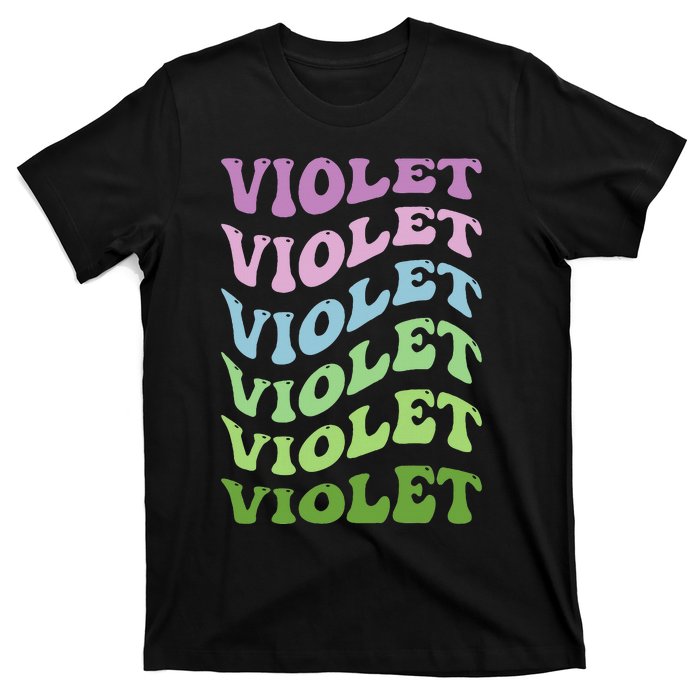 Girl Retro Groovy Violet First Name Personalized Birthday T-Shirt