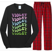 Girl Retro Groovy Violet First Name Personalized Birthday Long Sleeve Pajama Set