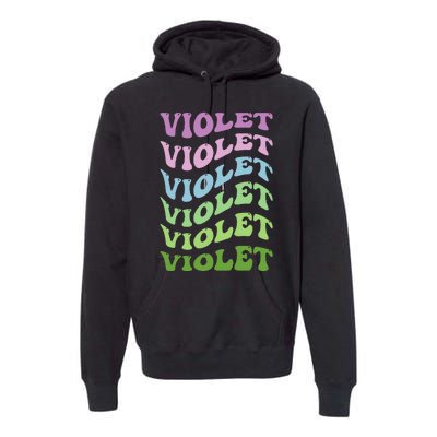 Girl Retro Groovy Violet First Name Personalized Birthday Premium Hoodie