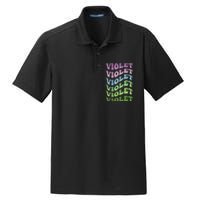 Girl Retro Groovy Violet First Name Personalized Birthday Dry Zone Grid Polo