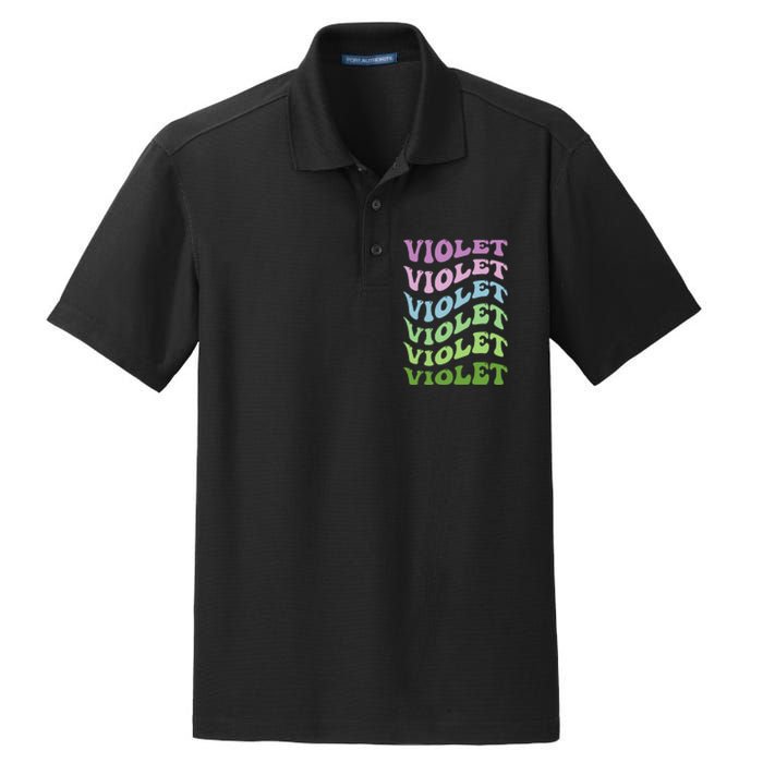 Girl Retro Groovy Violet First Name Personalized Birthday Dry Zone Grid Polo