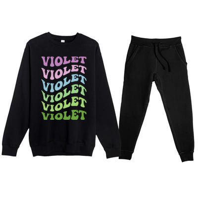 Girl Retro Groovy Violet First Name Personalized Birthday Premium Crewneck Sweatsuit Set