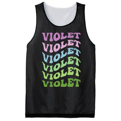 Girl Retro Groovy Violet First Name Personalized Birthday Mesh Reversible Basketball Jersey Tank