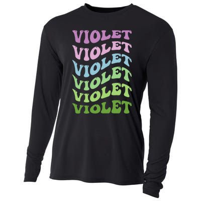 Girl Retro Groovy Violet First Name Personalized Birthday Cooling Performance Long Sleeve Crew