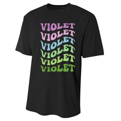 Girl Retro Groovy Violet First Name Personalized Birthday Performance Sprint T-Shirt