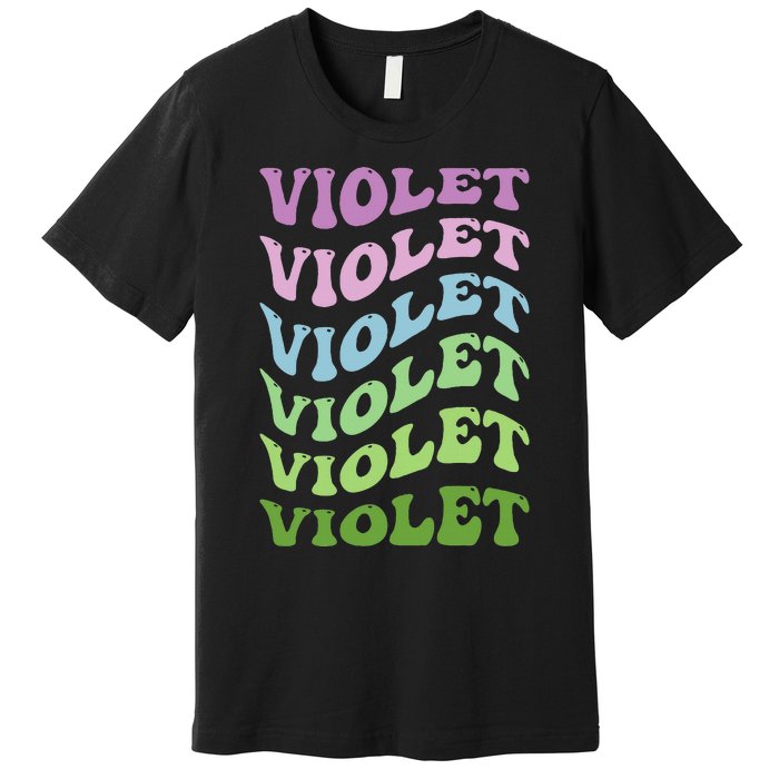 Girl Retro Groovy Violet First Name Personalized Birthday Premium T-Shirt