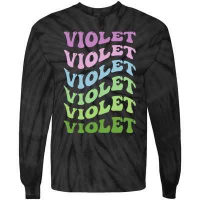 Girl Retro Groovy Violet First Name Personalized Birthday Tie-Dye Long Sleeve Shirt