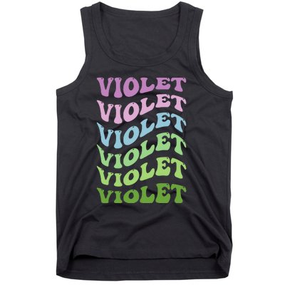 Girl Retro Groovy Violet First Name Personalized Birthday Tank Top