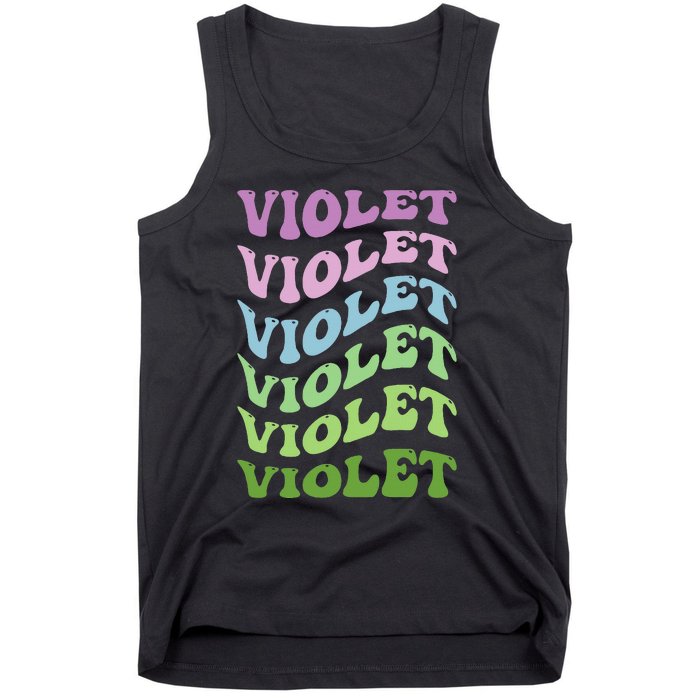 Girl Retro Groovy Violet First Name Personalized Birthday Tank Top