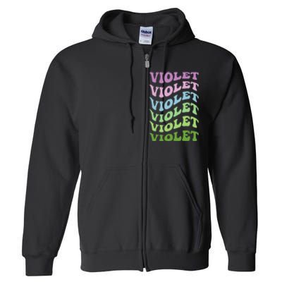 Girl Retro Groovy Violet First Name Personalized Birthday Full Zip Hoodie