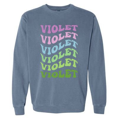 Girl Retro Groovy Violet First Name Personalized Birthday Garment-Dyed Sweatshirt