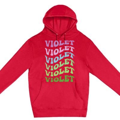 Girl Retro Groovy Violet First Name Personalized Birthday Premium Pullover Hoodie