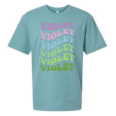 Girl Retro Groovy Violet First Name Personalized Birthday Sueded Cloud Jersey T-Shirt