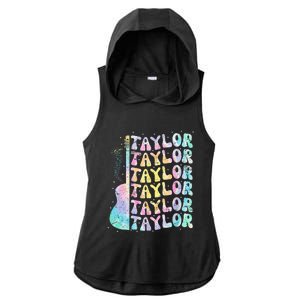 Girl Retro Groovy Taylor First Name Personalized 80S Pink Ladies PosiCharge Tri-Blend Wicking Draft Hoodie Tank