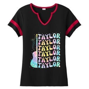 Girl Retro Groovy Taylor First Name Personalized 80S Pink Ladies Halftime Notch Neck Tee