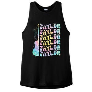 Girl Retro Groovy Taylor First Name Personalized 80S Pink Ladies PosiCharge Tri-Blend Wicking Tank