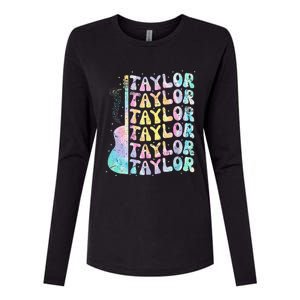 Girl Retro Groovy Taylor First Name Personalized 80S Pink Womens Cotton Relaxed Long Sleeve T-Shirt