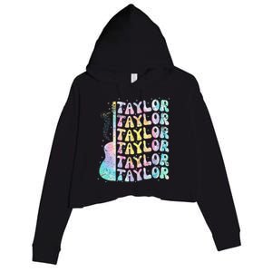 Girl Retro Groovy Taylor First Name Personalized 80S Pink Crop Fleece Hoodie