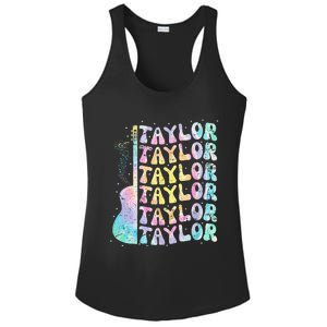 Girl Retro Groovy Taylor First Name Personalized 80S Pink Ladies PosiCharge Competitor Racerback Tank