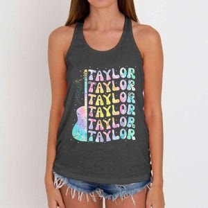 Girl Retro Groovy Taylor First Name Personalized 80S Pink Women's Knotted Racerback Tank