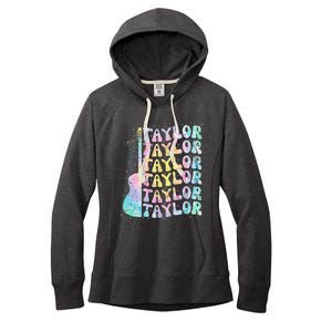 Girl Retro Groovy Taylor First Name Personalized 80S Pink Women's Fleece Hoodie