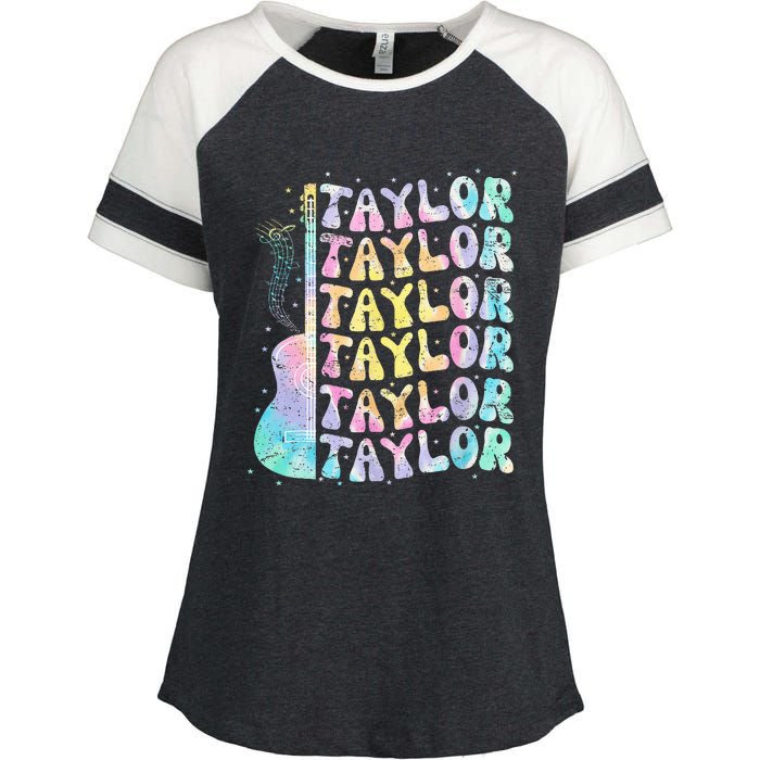 Girl Retro Groovy Taylor First Name Personalized 80S Pink Enza Ladies Jersey Colorblock Tee