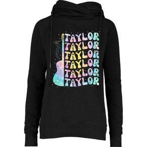 Girl Retro Groovy Taylor First Name Personalized 80S Pink Womens Funnel Neck Pullover Hood