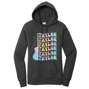 Girl Retro Groovy Taylor First Name Personalized 80S Pink Women's Pullover Hoodie