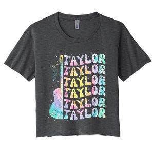 Girl Retro Groovy Taylor First Name Personalized 80S Pink Women's Crop Top Tee