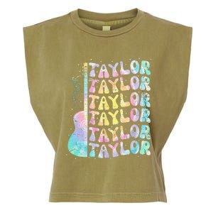 Girl Retro Groovy Taylor First Name Personalized 80S Pink Garment-Dyed Women's Muscle Tee