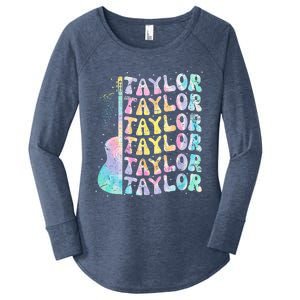 Girl Retro Groovy Taylor First Name Personalized 80S Pink Women's Perfect Tri Tunic Long Sleeve Shirt