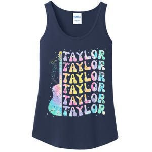 Girl Retro Groovy Taylor First Name Personalized 80S Pink Ladies Essential Tank