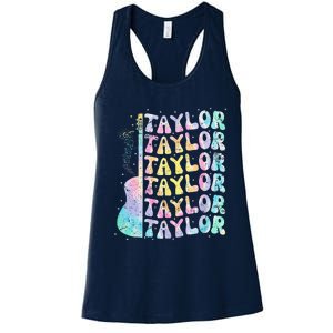 Girl Retro Groovy Taylor First Name Personalized 80S Pink Women's Racerback Tank