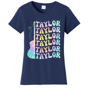 Girl Retro Groovy Taylor First Name Personalized 80S Pink Women's T-Shirt