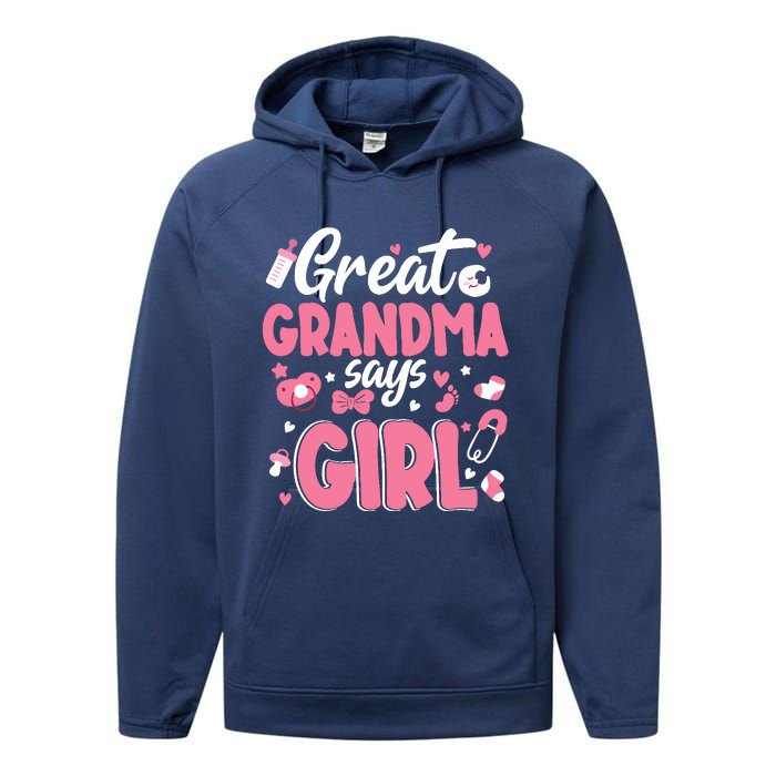 Gender Reveal Great Grandma Says Girl Baby Matching Family Long Sleeve Performance Fleece Hoodie